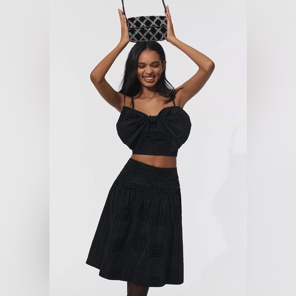 NWT! Maeve Black Taffeta Dot Midi Skirt - Size 14 US / 18 UK 🟥